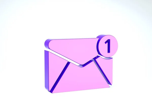 Purple Envelope icon isolated on white background. Received message concept. New, email incoming message, sms. Mail delivery service. 3d illustration 3D render — 图库照片