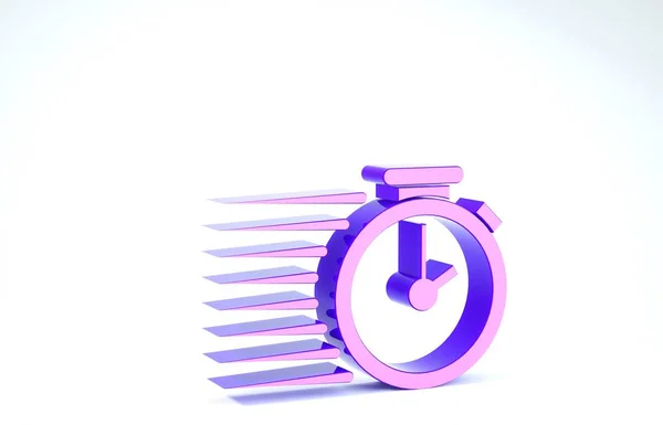 Purple Stopwatch icon isolated on white background. Time timer sign. 3d illustration 3D render — Stock Photo, Image