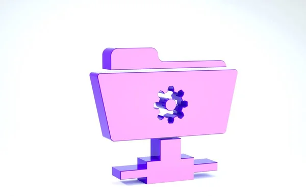 Icona cartella impostazioni FTP viola isolata su sfondo bianco. Aggiornamento software, protocollo di trasferimento, router, gestione degli strumenti di lavoro di squadra, processo di copia. Illustrazione 3d rendering 3D — Foto Stock