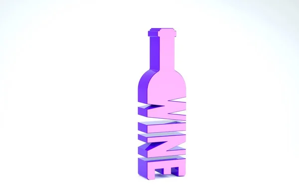 Lila Flasche Wein Symbol isoliert auf weißem Hintergrund. Schriftzug Flasche Wein. 3D Illustration 3D Renderer — Stockfoto