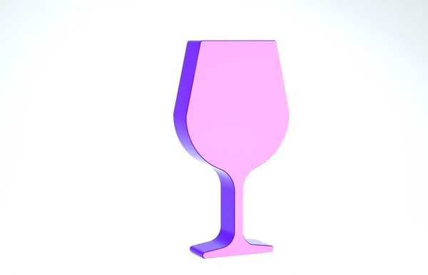 Фиолетовый бокал вина икона изолированы на белом фоне. Знак "Винное стекло". 3D-рендеринг — стоковое фото