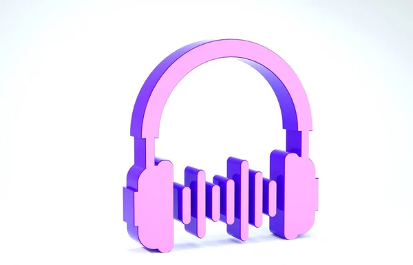 Purple Headphone and sound waves icon isolated on white background. Concept object for listening to music, service, communication and operator. 3d illustration 3D render — ストック写真