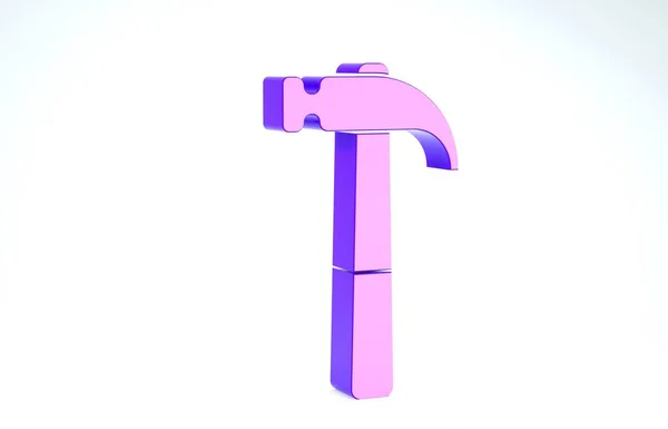 Icona a martello viola isolata su sfondo bianco. Strumento per la riparazione. Illustrazione 3d rendering 3D — Foto Stock