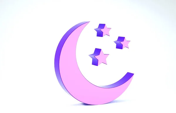 Фиолетовый символ Луны и звёзд выделен на белом фоне. 3D-рендеринг — стоковое фото