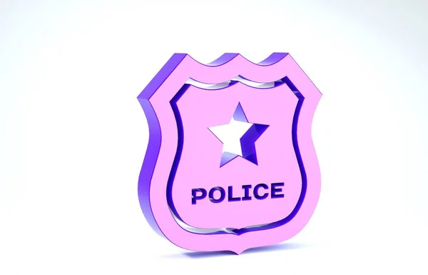 Lila Polizeiabzeichen Symbol isoliert auf weißem Hintergrund. Schilder des Sheriffs. 3D Illustration 3D Renderer — Stockfoto