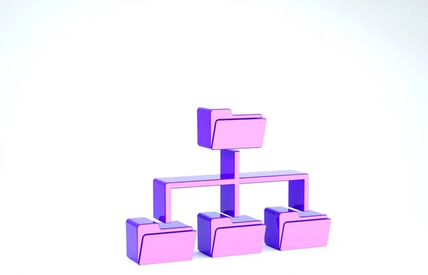 Purple Folder tree icon isolated on white background. Computer network file folder organization structure flowchart. 3d illustration 3D render — Stock Photo, Image