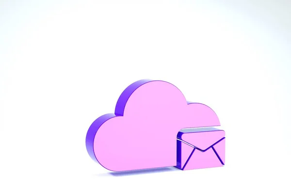 Purple Cloud mail server icon isolated on white background. Cloud server hosting for email. Online message service. Mailbox sign. 3d illustration 3D render — Stock Photo, Image