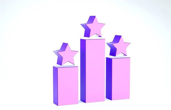 Purple Ranking star icon isolated on white background. Star rating system. Favorite, best rating, award symbol. 3d illustration 3D render — ストック写真