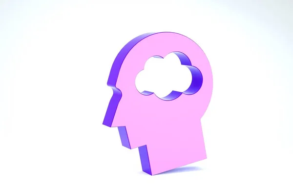 Purple Head silhouette with cloud icon isolated on white background. Dreaming sign. 3d illustration 3D render — Stock Photo, Image