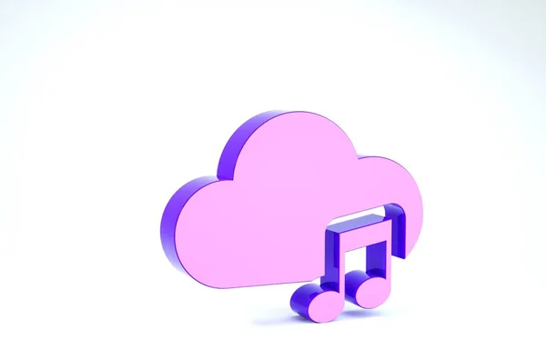 Icona del servizio di streaming musicale viola isolata su sfondo bianco. Cloud computing sonoro, streaming multimediale online, canzone online, onda audio. Illustrazione 3d rendering 3D — Foto Stock