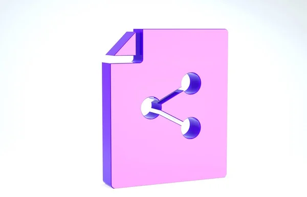 白の背景に分離された紫の共有ファイルアイコン。ファイル共有ファイル転送記号。3Dイラスト3Dレンダリング — ストック写真