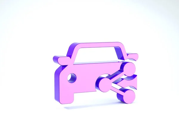 Purple Car icono de compartir aislado sobre fondo blanco. Carsharing signo. Transporte alquiler concepto de servicio. 3D ilustración 3D render — Foto de Stock