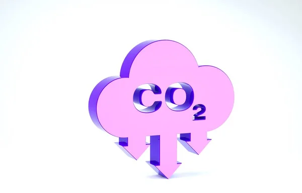 Paarse CO2-uitstoot in wolkenpictogram geïsoleerd op witte achtergrond. EG-richtlijn, luchtverontreiniging, milieubeleid, milieubescherming. 3d illustratie 3d renderen — Stockfoto