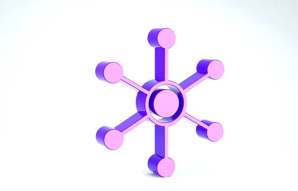 Фиолетовый значок сети изолирован на белом фоне. Глобальное сетевое соединение. Глобальные технологии или социальные сети. Соединяю точки и линии. 3D-рендеринг — стоковое фото