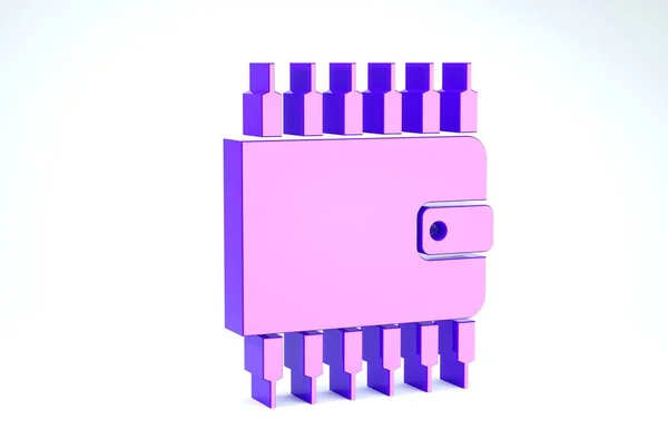 Purple Cryptocurrency icona portafoglio isolato su sfondo bianco. Portafoglio e bitcoin segno. Concetto minerario. Soldi, pagamento, contanti, icona a pagamento. Illustrazione 3d rendering 3D — Foto Stock