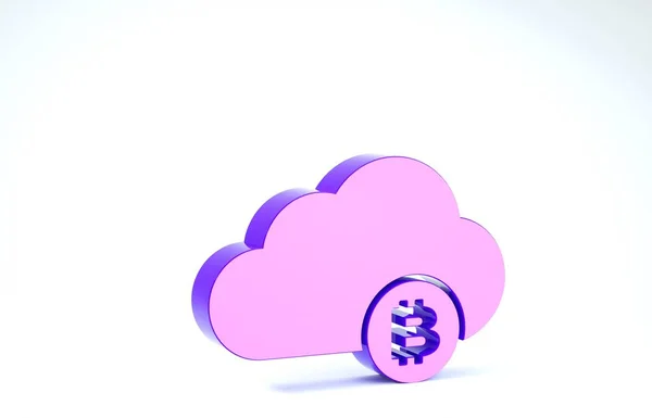 Purple Cryptocurrency nube minería icono aislado sobre fondo blanco. Tecnología de cadena de bloques, bitcoin, mercado de dinero digital, billetera criptomoneda. 3D ilustración 3D render — Foto de Stock