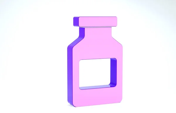 Paarse Medicijn fles pictogram geïsoleerd op witte achtergrond. Flessenpil teken. Farmaceutisch ontwerp. 3d illustratie 3d renderen — Stockfoto