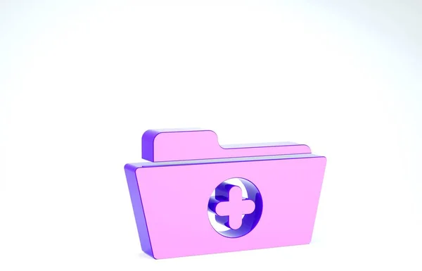 Пурпурна медична папка для ікони охорони здоров'я ізольована на білому тлі. Ікона файлу пацієнта. Символ медичної історії. 3d Illustrated 3d render — стокове фото