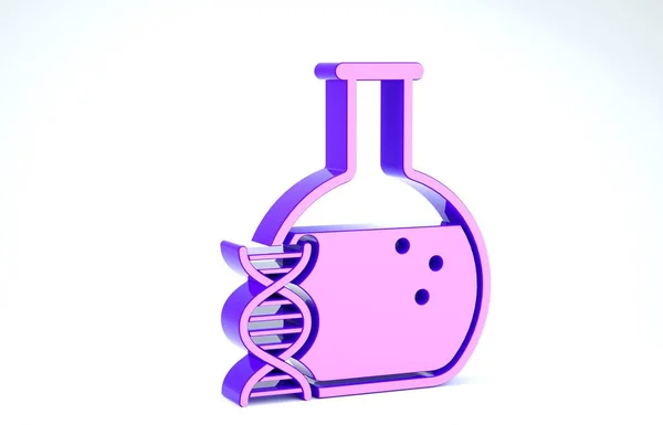 Pesquisa de ADN roxo, ícone de pesquisa isolado no fundo branco. Engenharia genética, testes genéticos, clonagem, testes de paternidade. 3D ilustração 3D render — Fotografia de Stock