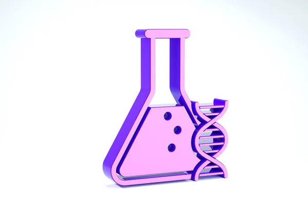 Pesquisa de ADN roxo, ícone de pesquisa isolado no fundo branco. Engenharia genética, testes genéticos, clonagem, testes de paternidade. 3D ilustração 3D render — Fotografia de Stock