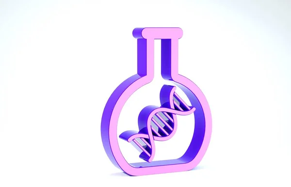 Фиолетовые исследования ДНК, иконка поиска выделена на белом фоне. Генная инженерия, генетическое тестирование, клонирование, тестирование отцовства. 3D-рендеринг — стоковое фото