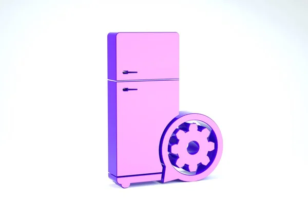 Purple Refrigerator and gear icon isolated on white background. Adjusting app, service concept, setting options, maintenance, repair, fixing. 3d illustration 3D render — Stock Photo, Image