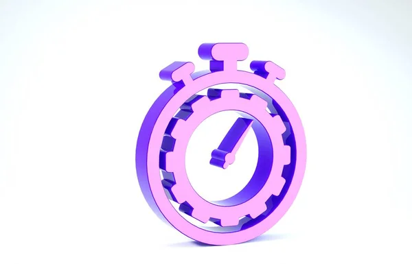 Purple Time Management icon isolated on white background. Clock and gear sign. Productivity symbol. 3d illustration 3D render — стокове фото