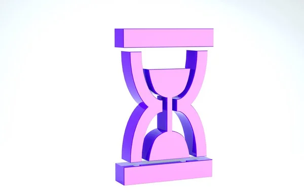 Purple Old hourglass with flowing sand icon isolated on white background. Sand clock sign. Business and time management concept. 3d illustration 3D render — 스톡 사진