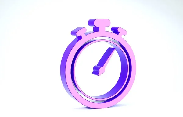 Purple Stopwatch icon isolated on white background. Time timer sign. Chronometer sign. 3d illustration 3D render — Stock Photo, Image
