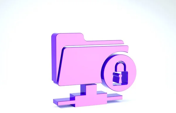 Carpeta FTP púrpura e icono de bloqueo aislados sobre fondo blanco. Concepto de actualización de software, protocolo de transferencia ftp. Seguridad, seguridad, concepto de protección. 3D ilustración 3D render —  Fotos de Stock