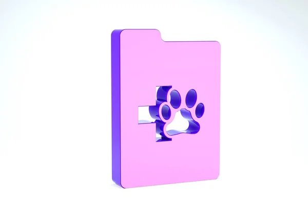 Clipboard roxo com registro clínico médico ícone de animal de estimação isolado no fundo branco. Formulário de seguro de saúde. Relatório de marcas médicas. 3D ilustração 3D render — Fotografia de Stock