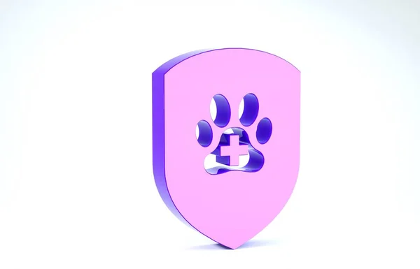 Lila djur sjukförsäkring ikon isolerad på vit bakgrund. Ikonen för djurskydd. Hund- eller katttassavtryck. 3D-illustration 3D-återgivning — Stockfoto