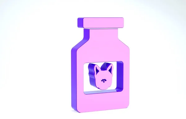 Lila Hundemedikamentenflaschensymbol isoliert auf weißem Hintergrund. Behälter mit Pillen. Verschreibungspflichtige Medikamente für Tiere. 3D Illustration 3D Renderer — Stockfoto