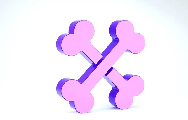 Púrpura Huesos cruzados icono aislado sobre fondo blanco. Mascotas símbolo de comida. 3D ilustración 3D render — Foto de Stock