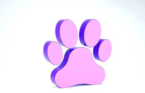 Purple Paw print icon isolated on white background. Dog or cat paw print. Animal track. 3d illustration 3D render — Stock Photo, Image