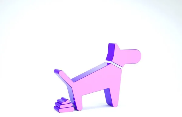 Purple Dog bajsikon isolerad på vit bakgrund. Hunden går på toaletten. Hundavföring. Begreppet plats för gående husdjur. 3D-illustration 3D-återgivning — Stockfoto