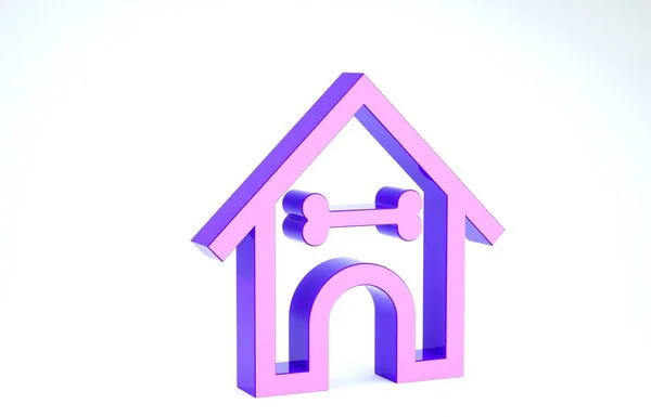Perro púrpura casa y hueso icono aislado sobre fondo blanco. Una perrera. 3D ilustración 3D render — Foto de Stock