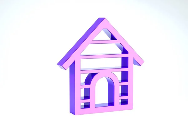 Ikon rumah Purple Dog terisolasi pada latar belakang putih. Anjing kennel. Tampilan 3D ilustrasi 3d — Stok Foto