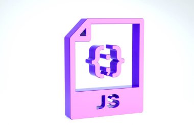 Mor Js dosya belgesi. Beyaz arkaplanda js düğmesi simgesi indir. Js dosya sembolü. 3d illüstrasyon 3d canlandırma