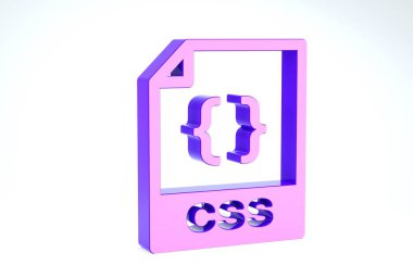 Mor Css dosya belgesi. Beyaz arkaplanda css düğmesi simgesi indir. Css dosya sembolü. 3d illüstrasyon 3d canlandırma