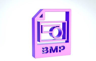 Purple Bmp dosya dökümanı. Beyaz arkaplanda bmp düğmesi simgesi indir. Bmp dosya sembolü. 3d illüstrasyon 3d canlandırma