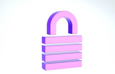 Mor Kilit simgesi beyaz arkaplanda izole edildi. Asma kilit işareti. Güvenlik, güvenlik, koruma, gizlilik kavramı. 3d illüstrasyon 3d canlandırma