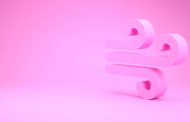 Pembe Rüzgar simgesi pembe arkaplanda izole edilmiş. Rüzgarlı bir hava. Minimalizm kavramı. 3d illüstrasyon 3d canlandırma
