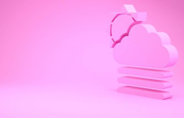 Pembe sis ve bulut. Pembe arka planda güneş ikonu var. Minimalizm kavramı. 3d illüstrasyon 3d canlandırma