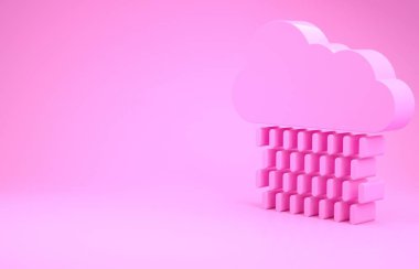 Pembe Bulut ve pembe arka planda izole edilmiş yağmur ikonu. Yağmur damlaları ile yağmur bulutu yağışı. Minimalizm kavramı. 3d illüstrasyon 3d canlandırma