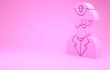 Pembe Korsan Kaptan ikonu pembe arka planda izole edilmiş. Minimalizm kavramı. 3d illüstrasyon 3d canlandırma