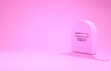 Pembe Tombstone 'da üzerinde Rip yazılı simge pembe arka planda izole edilmiş. Mezar ikonu. Minimalizm kavramı. 3d illüstrasyon 3d canlandırma