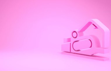 Pembe elektrikli planör araç simgesi pembe arkaplanda izole edildi. Minimalizm kavramı. 3d illüstrasyon 3d canlandırma