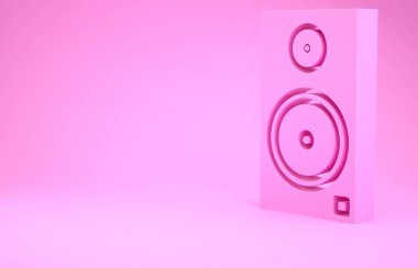Pembe Stereo hoparlör ikonu pembe arka planda izole edildi. Ses sistemi hoparlörleri. Müzik ikonu. Müzikal sütun hoparlörü. Minimalizm kavramı. 3d illüstrasyon 3B canlandırma