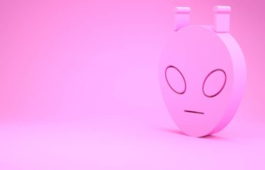Pembe Uzaylı simgesi pembe arka planda izole edilmiş. Uzaylı yüzü ya da kafa sembolü. Minimalizm kavramı. 3d illüstrasyon 3d canlandırma